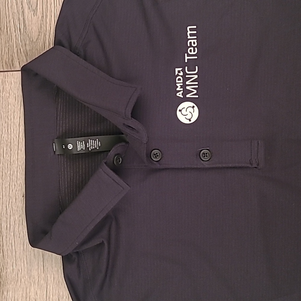 LULULEMON Black AMD TEAM Medium Polo Mens Short Sleeve Athletic Casual Shirt